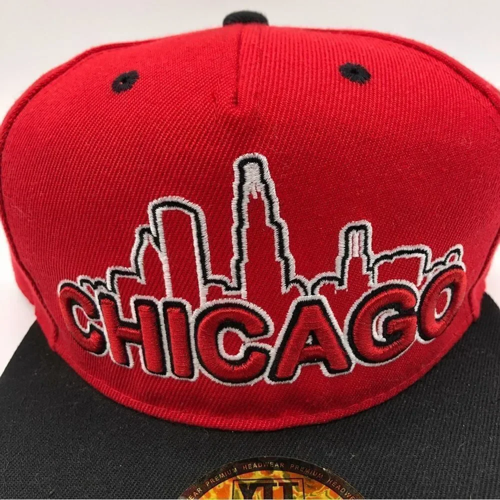 YTT Hats Chicago Embroidered‎ City Snapback Cap Red Black NWT